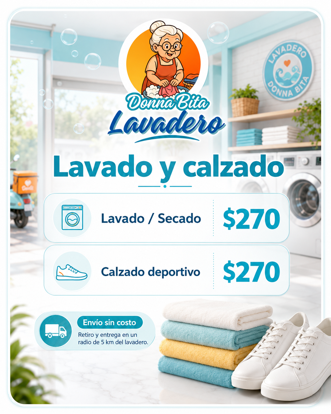 Lavado y secado $270 · Calzado deportivo $270